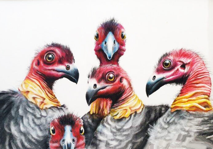 Bush Turkeys on the March, pastel 50 x 40cm 