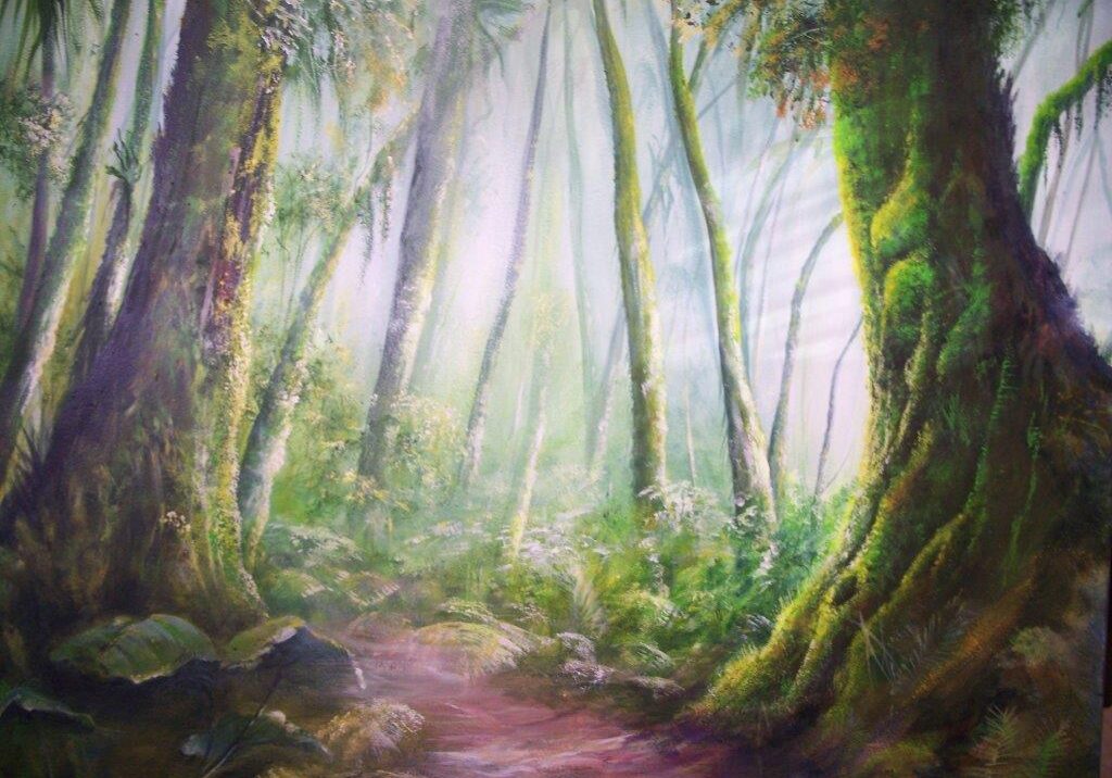 Misty Morning Walk, acrylic 110 x 90cm 